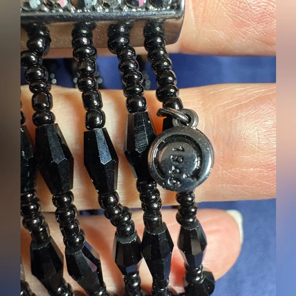 Bracelet Multi-strand Faceted Glass Bead Gun Metal Black Stretch